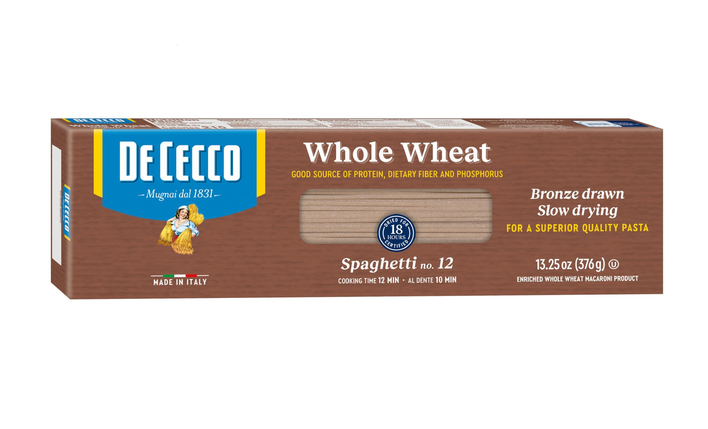 De Cecco Whole Wheat Pasta, Spaghetti, 13.25 Ounce (Pack Of 12)