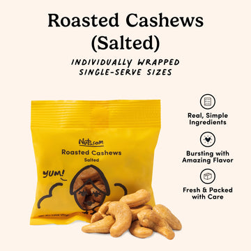 Nuts.Com - Roasted Cashews (Salted Single Serve) - Creamy & Savory Flavor, Healthy Snack For Adults & Kids, Good Source Of Prote
