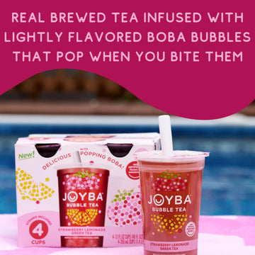 Joyba Bubble Tea Strawberry Lemonade Green Tea, 4 Pack, 12 Fl. Oz. Cups