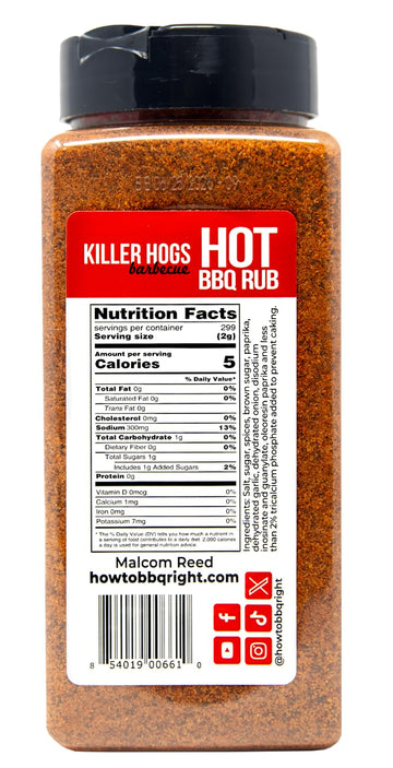 Killer Hogs Hot Bbq Rub | Championship Grill Seasoning For Beef, Steak, Burgers, Pork, And Chicken | 19.8 Ounces