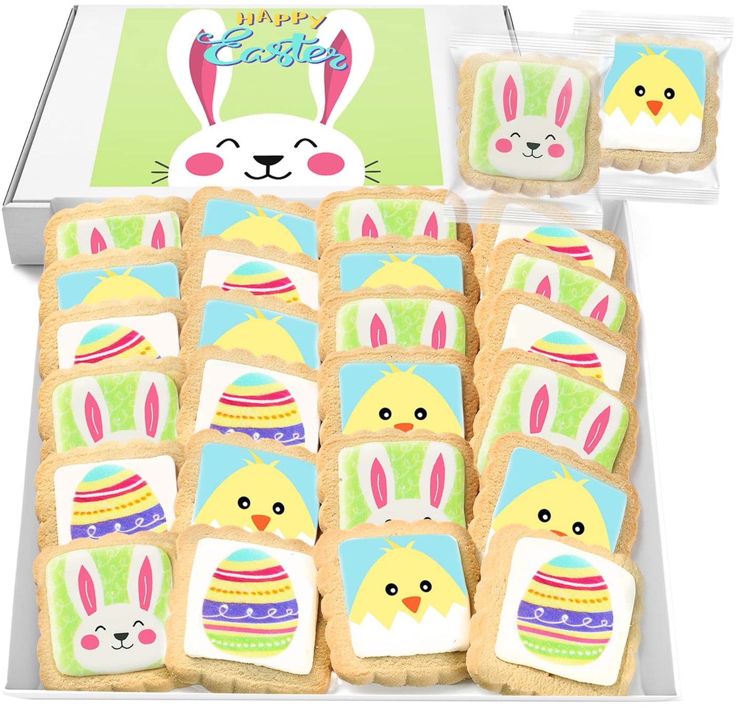 Easter Cookies 24 Pack Party Favors Basket Stuffers Decorated | Individually Wrapped Bunny Eggs Chick Sugar Cookies | Gift Basket Peanut & Nut Free Bulk