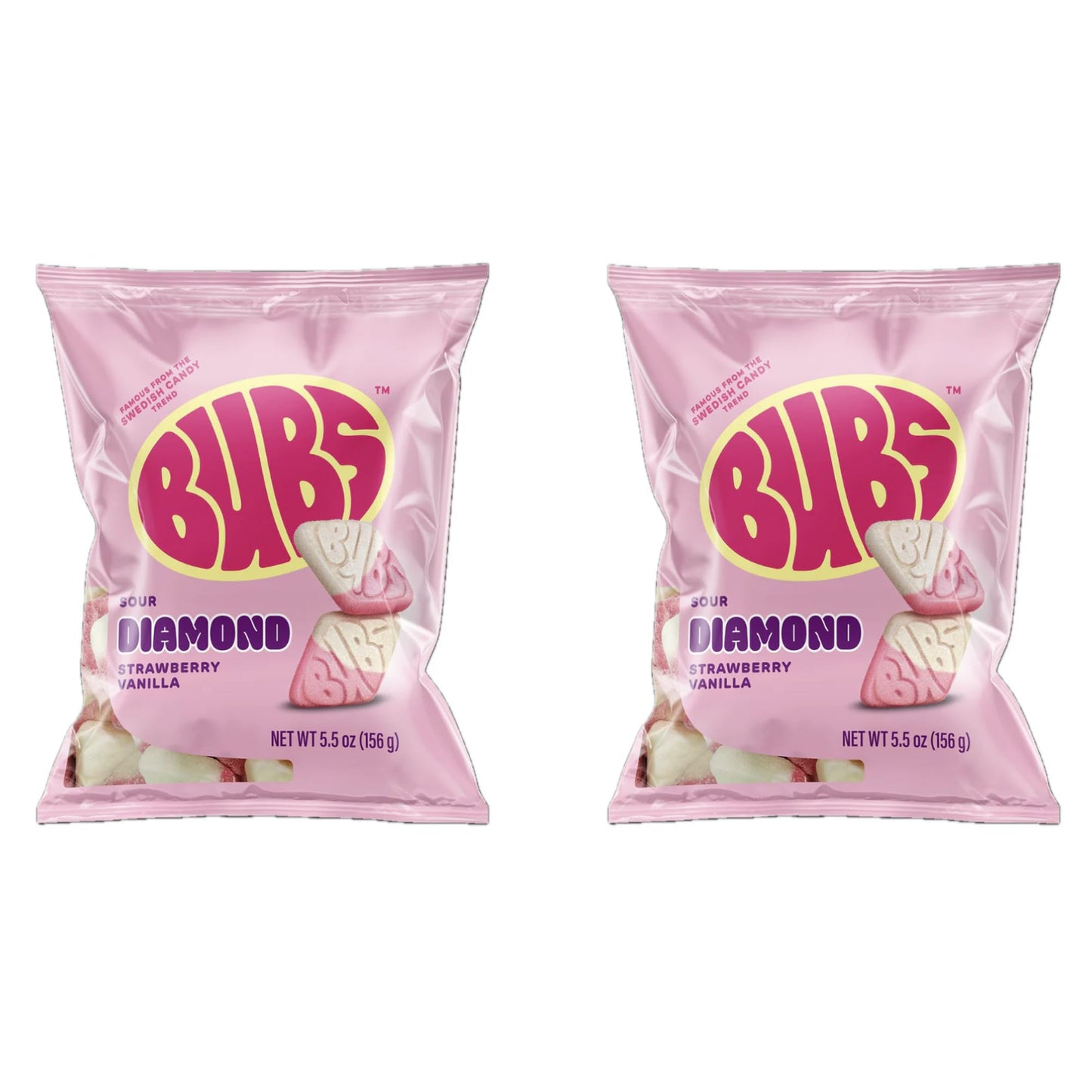 Bubs Sour Strawberry Vanilla Diamond Foam 2 Pack Of 5.5Oz - Tangy Chewy Gummies - Sweet & Sour Vegan Candy Made In Mexico Inspired By Swedish Candy Tradition (2 Pack Strawberry Vanilla)