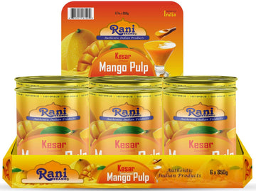 Rani Mango Pulp Puree (Makes Mango Lassi Shakes) Kesar Sweetened 30Oz (1.875Lbs) 850G Pack Of 6 ~ Kosher | All Natural | Non-Gmo | Vegan | No Colors | Gluten Friendly | Indian Origin