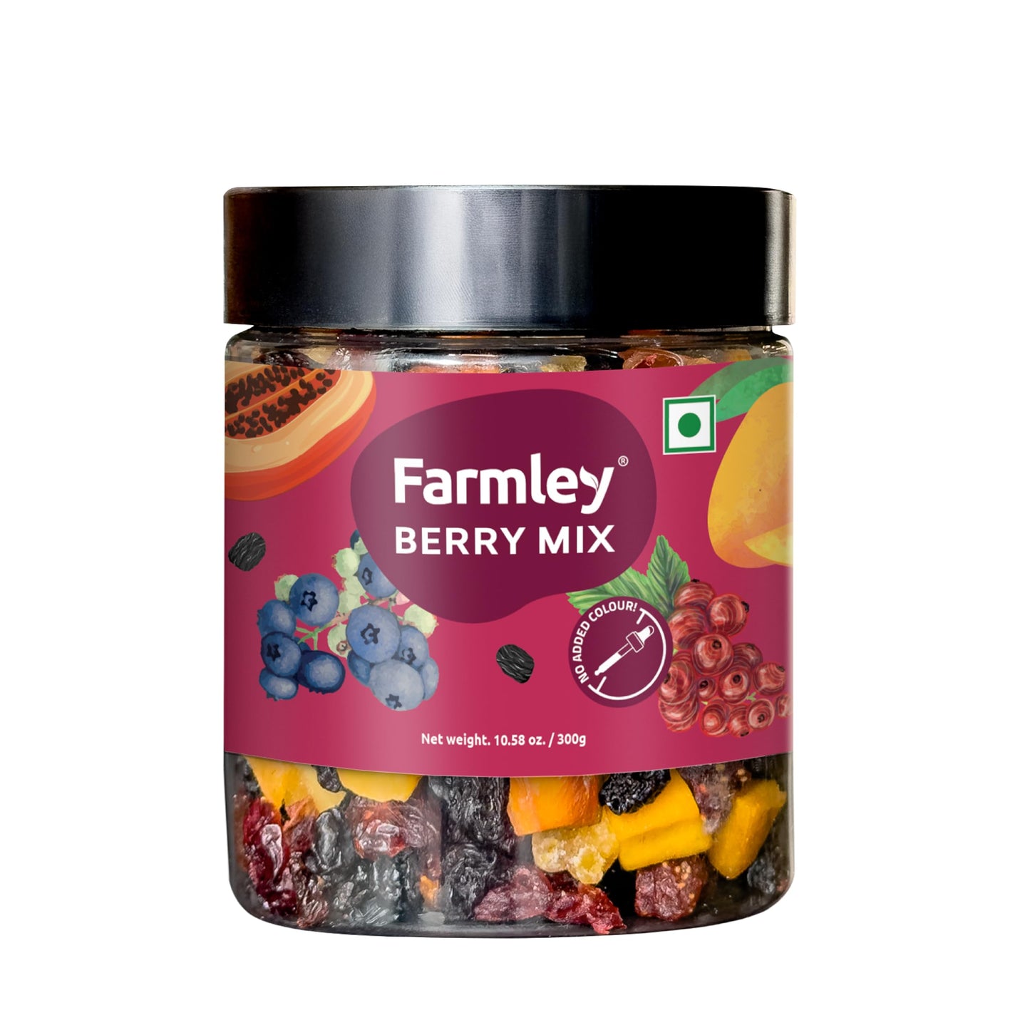 FarmleyS Berry Mix | 8-In-1 Mixed Berries | Black Raisin Blackcurrant Peach Papaya Mango Blueberry Strawberry Cranberry | 10.5 Oz