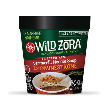 WILD ZORA Instant Vermicelli Noodle Soup, Gluten Free, Minestrone Flavor, 4 Cups, 2 Ounce Each
