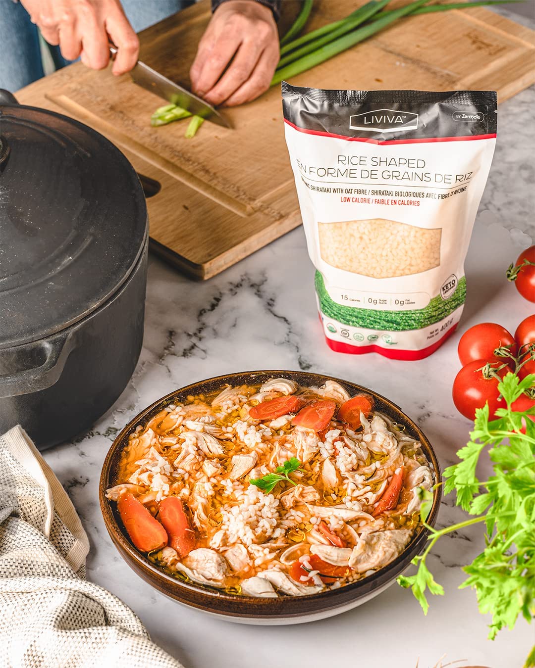 Liviva Organic Rice Shaped Shirataki With Oat Fiber, Low-Calorie Pasta Made From Konjac Root, Non-Gmo, Gluten Free And Keto Cert