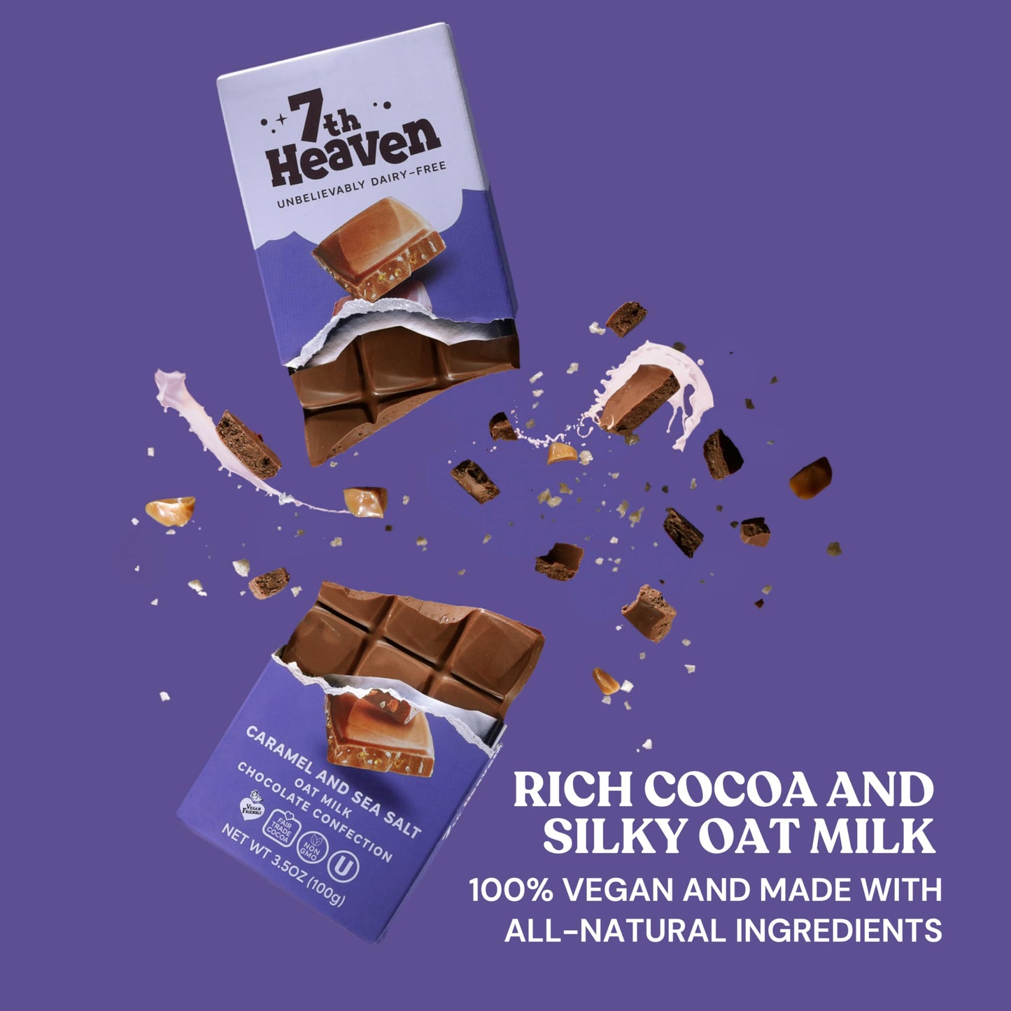 7TH HEAVEN Vegan Oat Milk Chocolate Bar Variety Pack - Classic, Sea Salt Caramel, Cookies & Cream, Hazelnut Crunch, Peanut Butter - 5 Pack