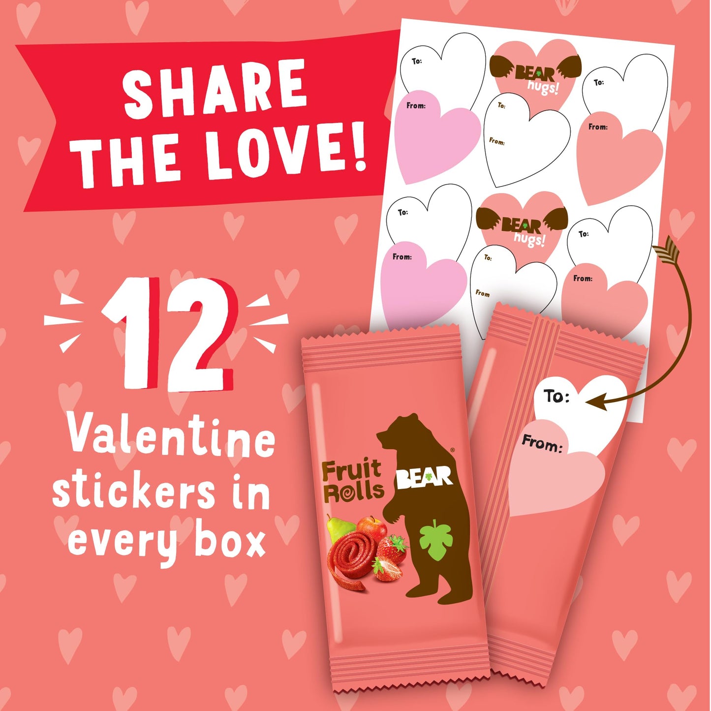 Bear Valentines Day Strawberry & Raspberry Fruit Rolls Variety Pack, 12 Pack (2 Rolls Per Pack) - Gluten Free, Vegan, and Non-GM