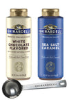 Ghirardelli Sea Salt Caramel and White Chocolate Flavored Sauce Squeeze Bottles, 16 Ounce (Pack 2) with Ghirardelli Stamped Bari