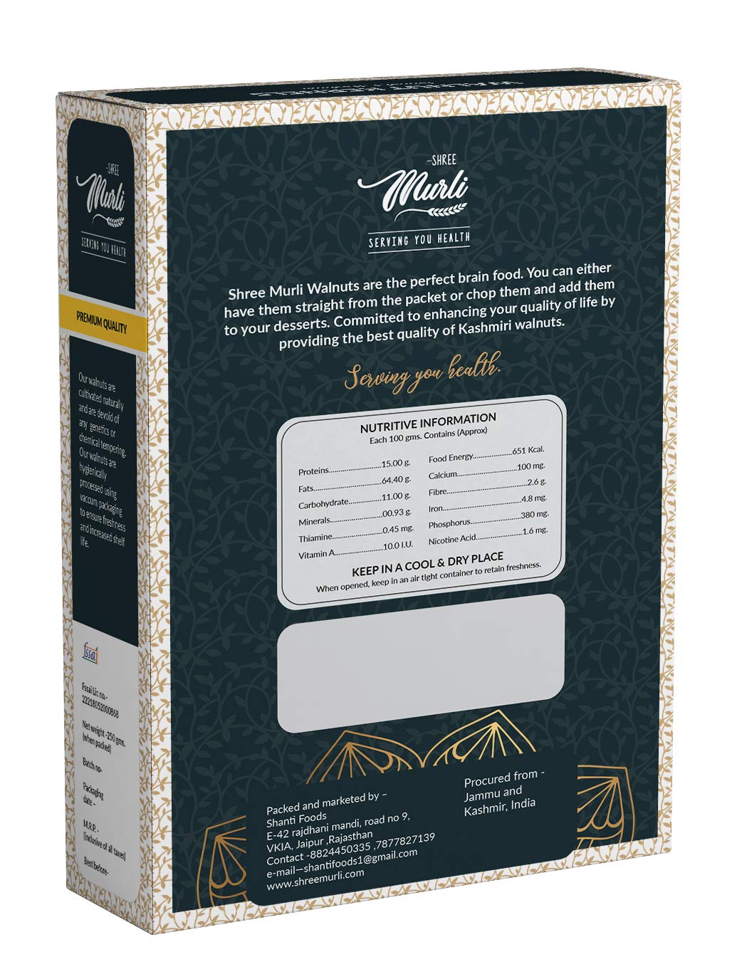 Shree Murli Walnuts Kernels ( Without Shell ) 2 Kg ( Pack Of 8 X 250 Grams)