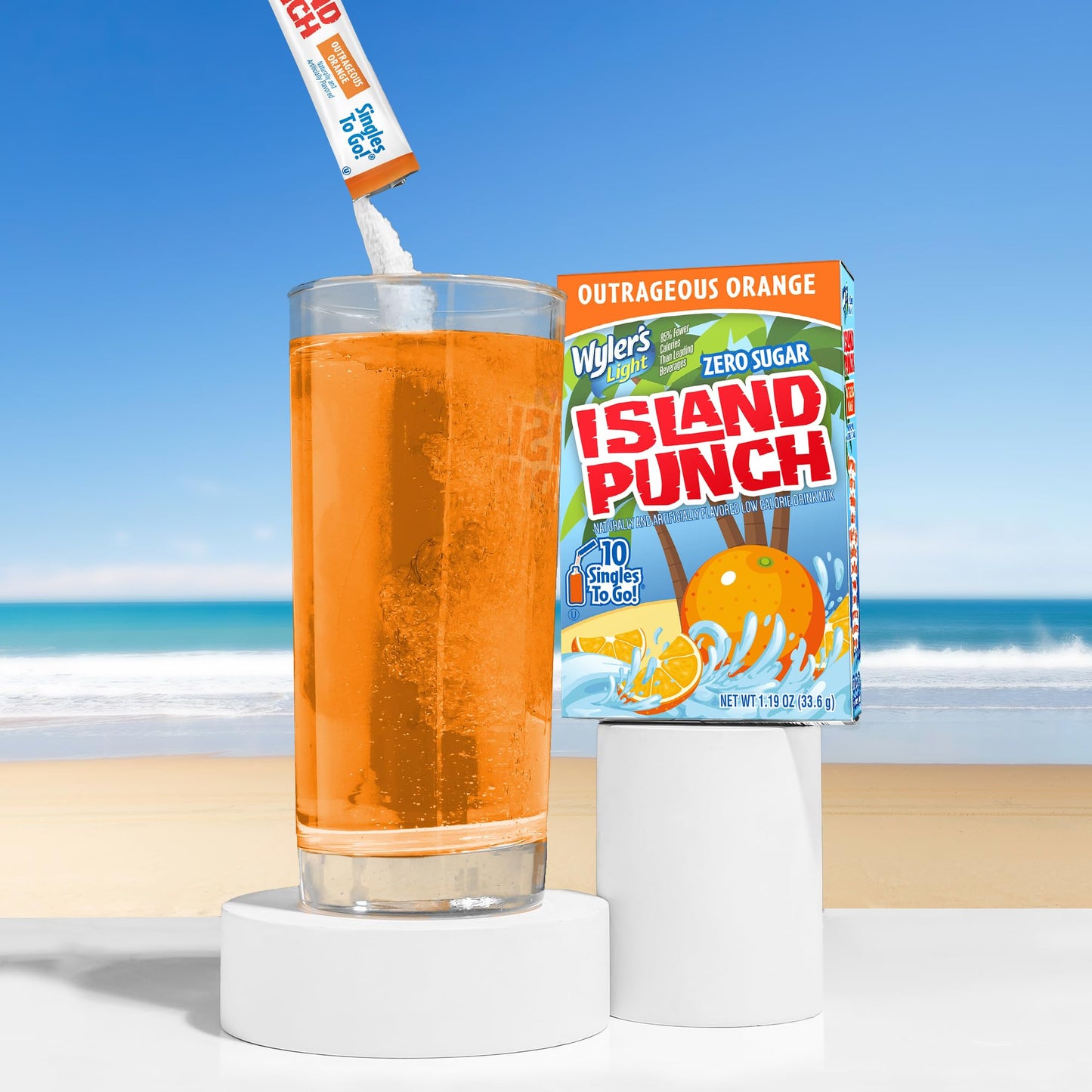 Wylers Light Island Punch Drink Mix, Outrageous Orange, 10 Count, Pack of 12, 120 Single Servings
