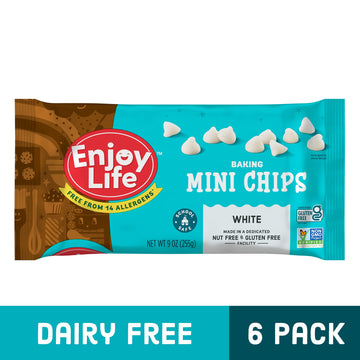 Enjoy Life Baking White Baking Chips, Dairy, Soy, & Nut Free, Non Gmo, Gluten Free, Vegan Chocolate Chips, 9 Oz (Pack Of 6), Bake The Best Brownies, Cakes, Cookies, & Pancakes