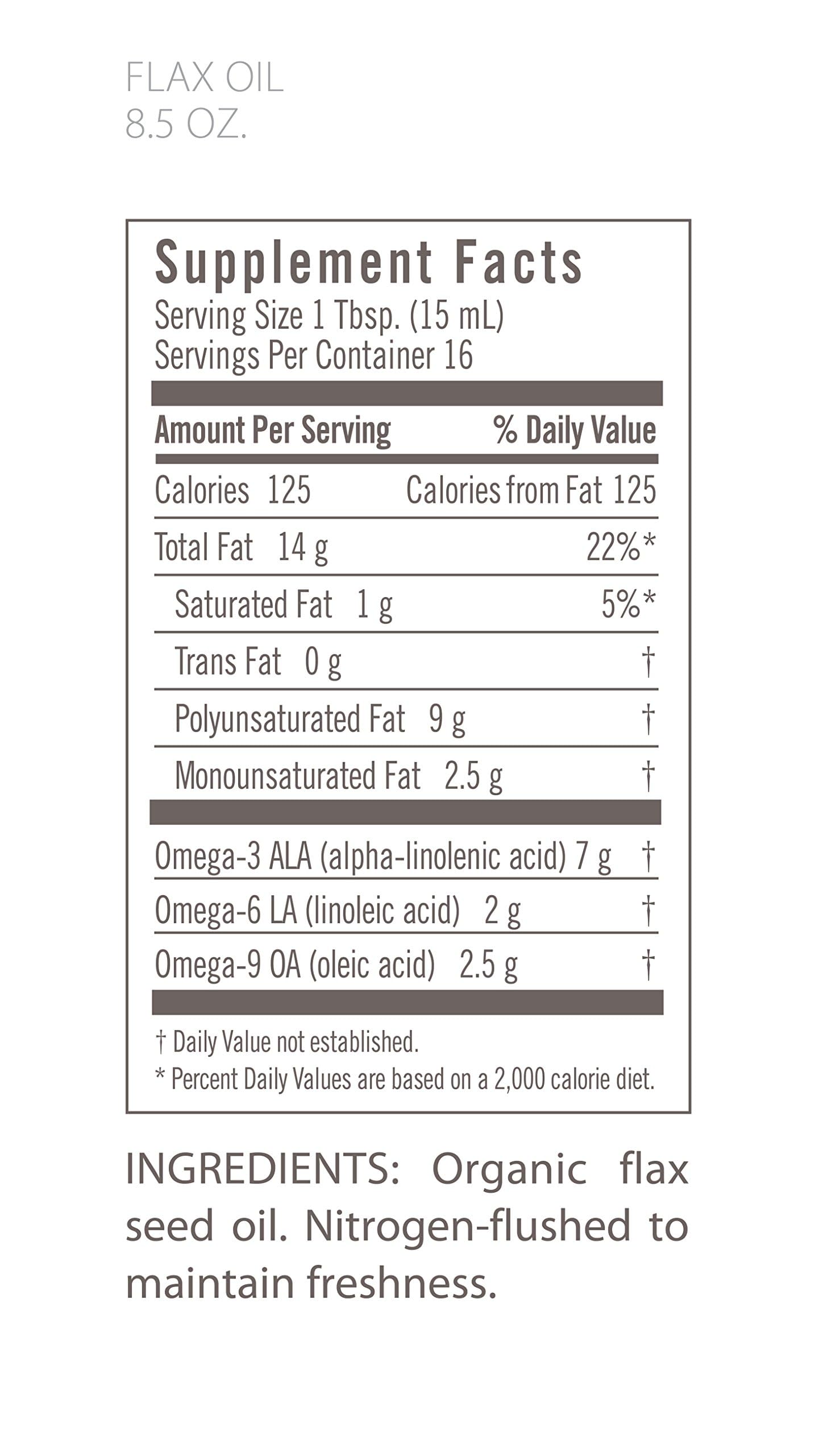Flora Flax Oil - Cold-Pressed Organic Flax Seed Oil - Non-GMO, Gluten-Free - 8.5 fl. oz. Amber Glass Bottle