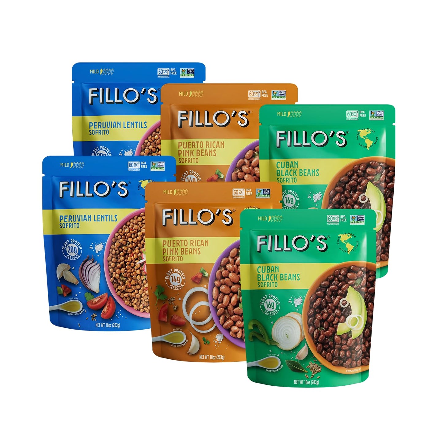 Fillo'S Ready To Eat Beans & Lentils Variety Pack | Black Beans, Lentils, & Pink Beans | Gluten-Free, Preservative-Free, Microwa