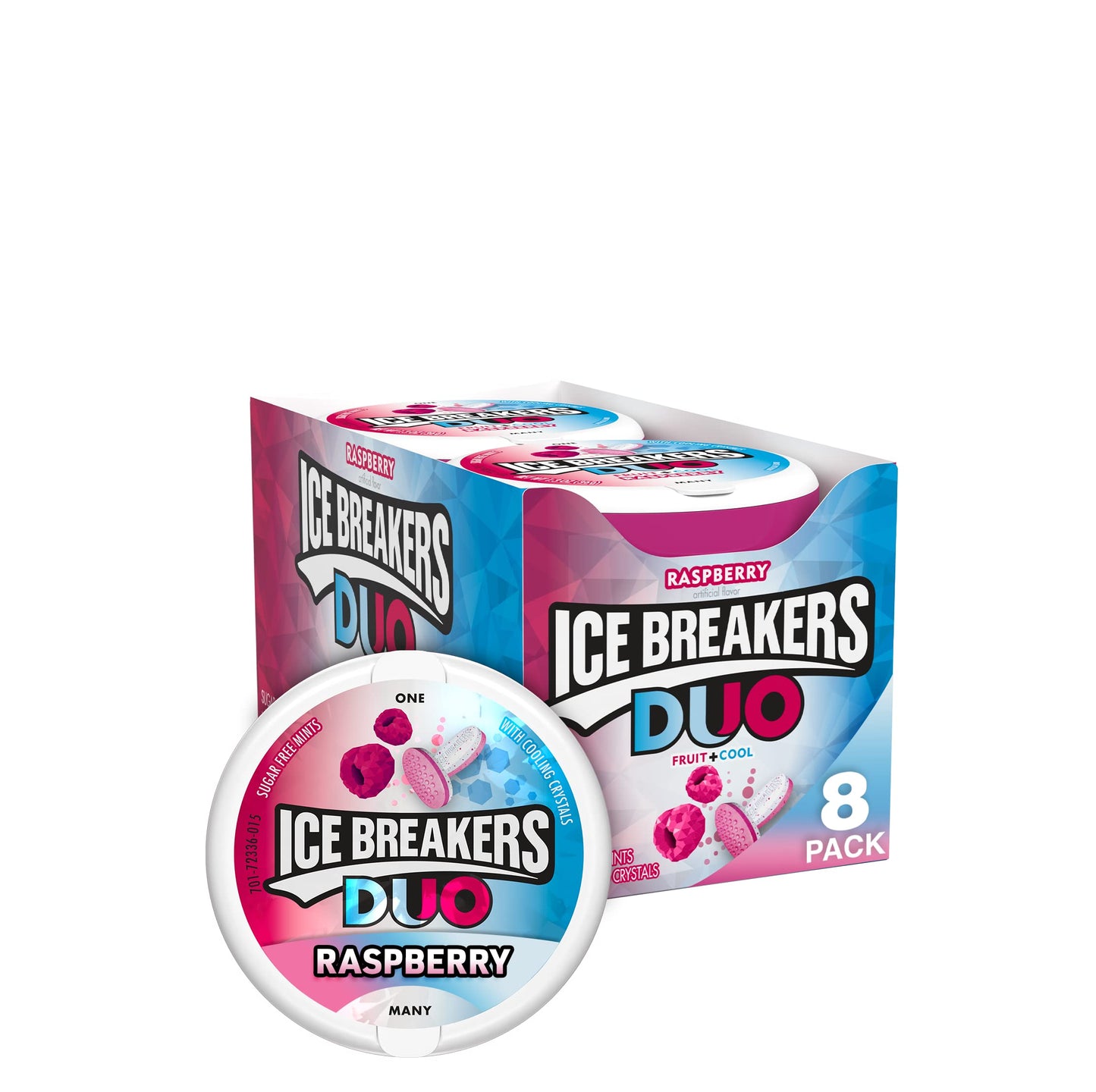 ICE BREAKERS Duo Fruit Plus Cool Raspberry Sugar Free Mints Tins, 1.3 oz (8 Count)