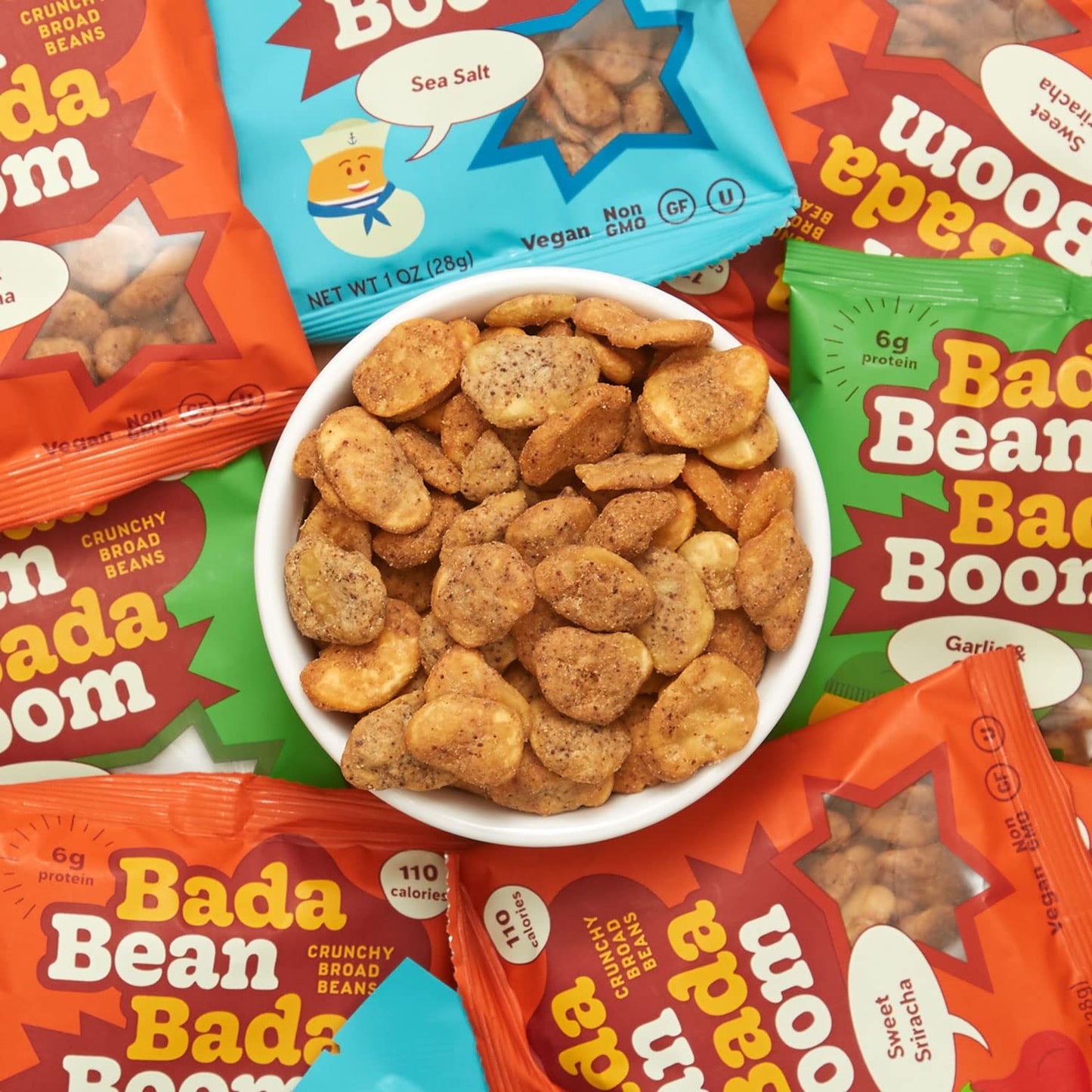Bada Bean Bada Boom - Plant-Based Protein, Gluten Free, Vegan, Crunchy Roasted Broad (Fava) Bean Snacks, 100 Calories Per Servin