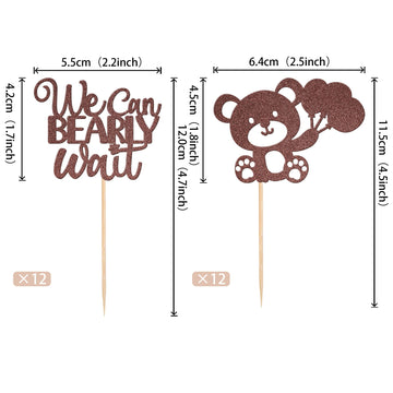 24 Pcs We Can Bearly Wait Cupcake Toppers Glitter Balloon Bear Cupcake Picks Baby Shower Cake Decorations For Gender Reveal Them