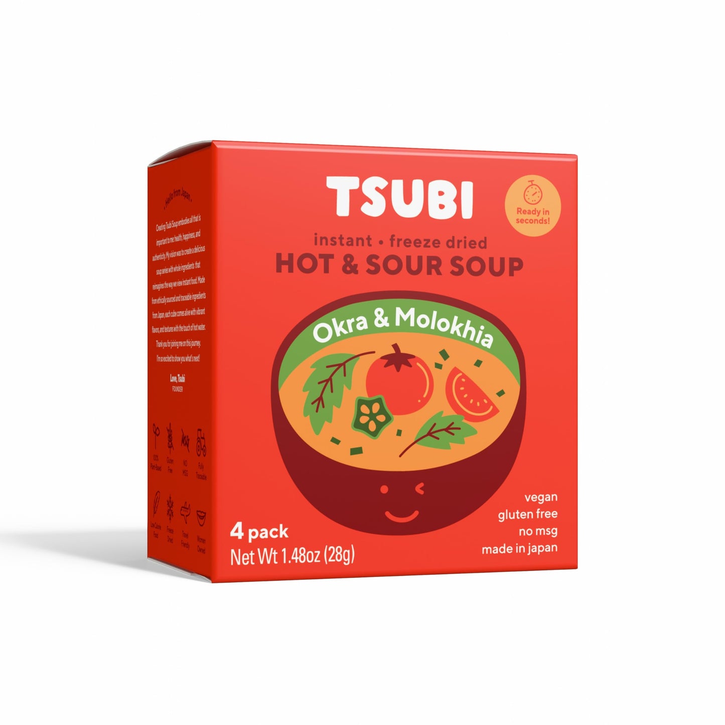 Tsubi Soup Freeze-Dried Hot & Sour Tomato Soup Packets, Vegan, Gluten-Free, 12 Packs