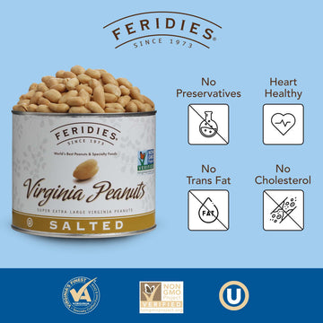 Feridies Gourmet Virginia Salted Peanuts, Extra Large Peanuts, All Natural, Non Gmo, Kosher, 36Oz Can