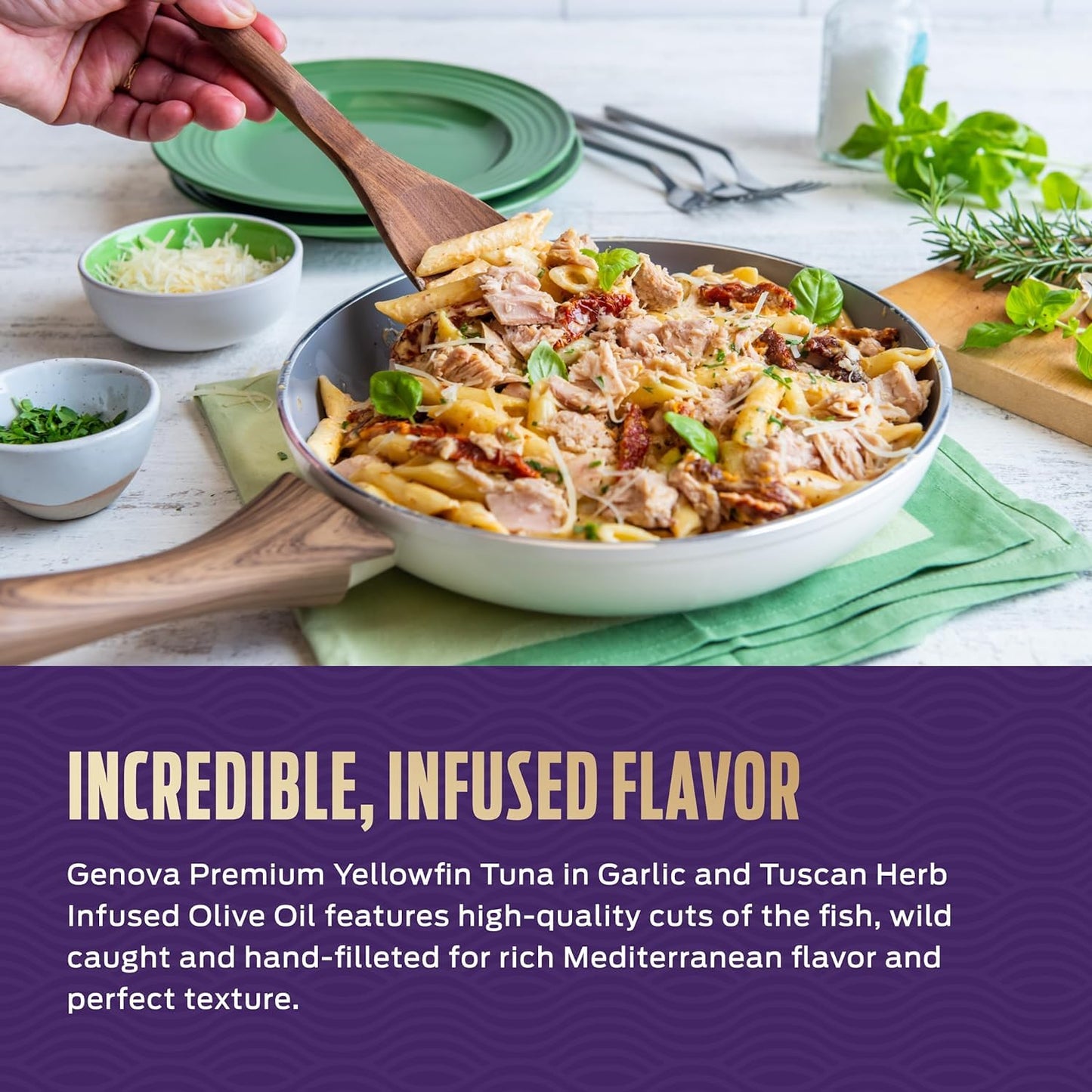 Genova Premium Yellowfin Tuna in Garlic and Tuscan Herb Infused Olive Oil, 5 Ounce Can (Pack of 12), Wild Caught, Solid Light