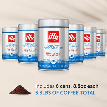 illy Ground Coffee Espresso - 100% Arabica Coffee Ground - Classico Decaf Roast - Notes of Caramel, Toasted Bread & Chocolate -