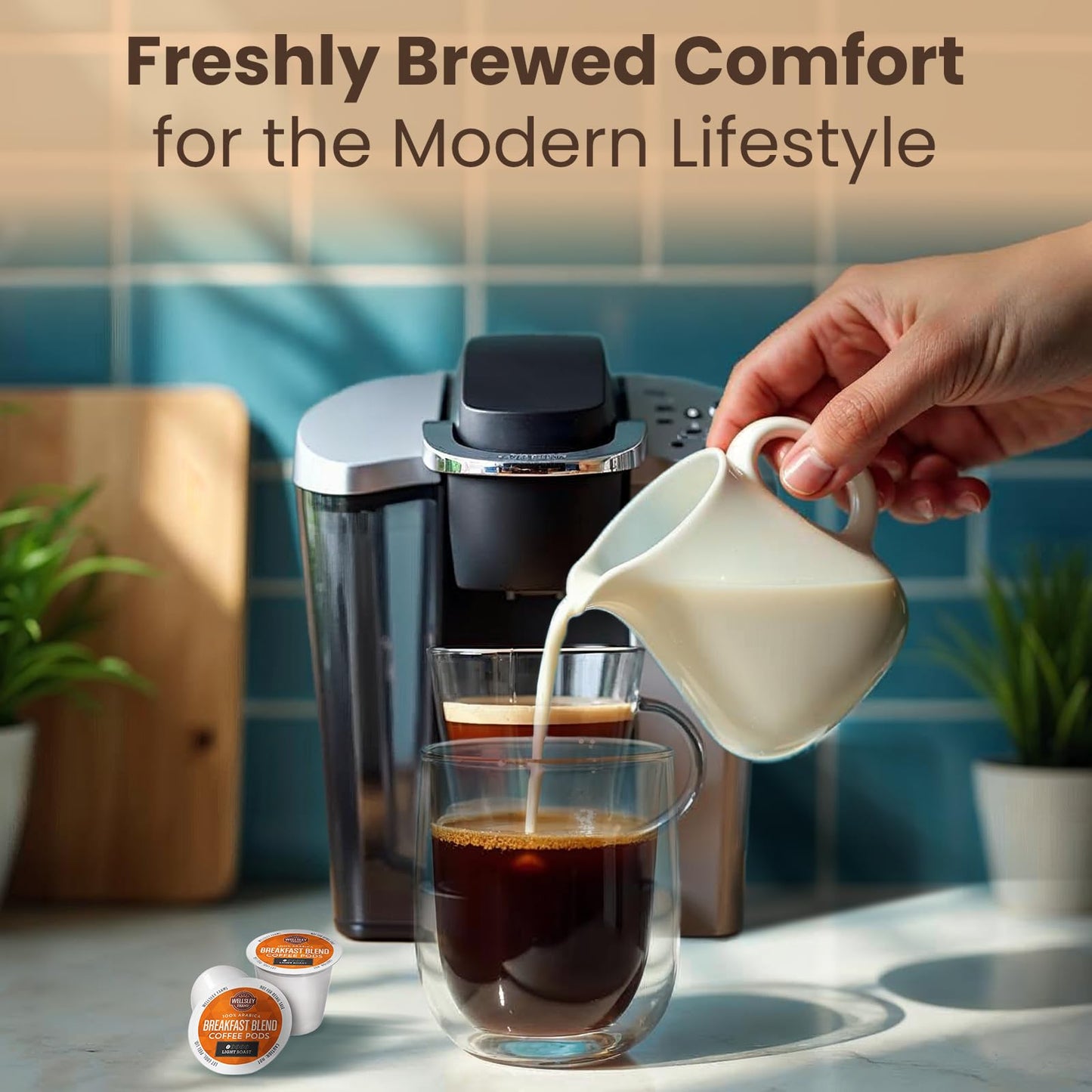 Wellsley Farms Breakfast Blend Coffee Pods - Light Roast - Crafted with 100% Arabica Coffee - Subtly Sweet with Citrus & Fruity Notes - Compatible w/ Single Serve malt-inspired - 38oz Coffee Pods 100 Count