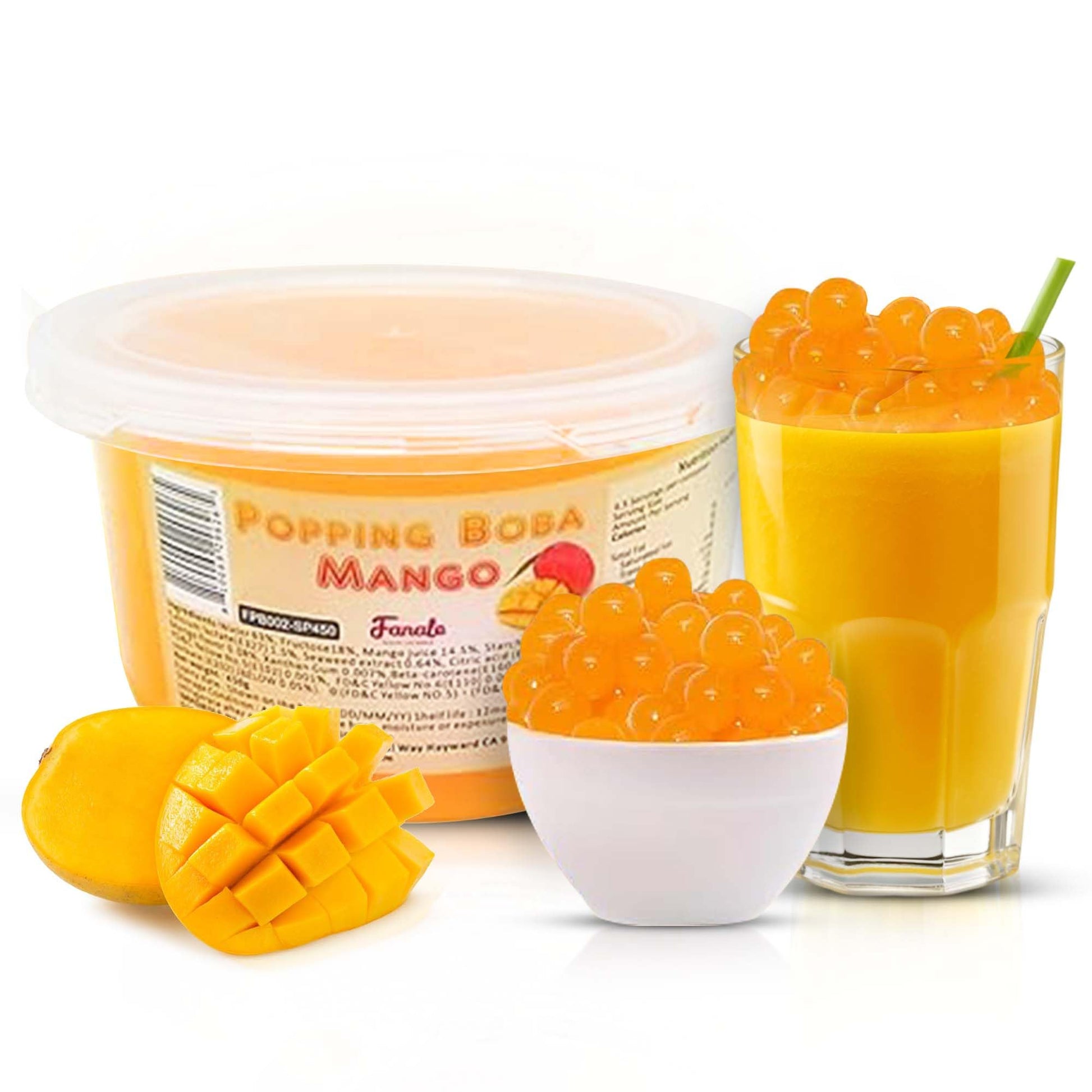 Fanale Mango Popping Boba Pearls, Vegan, Non GMO, Gluten Free, Fat Free, Perfect for Bubble Tea, Smoothies, Ice Cream, Desserts,