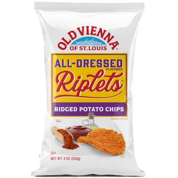 Old Vienna Of St. Louis All-Dressed Flavored Riplets Ridged Potato Chips 9Oz Bags (4 Pack) By Tranadaco
