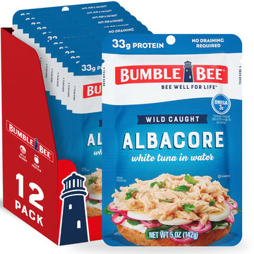 Bumble Bee Premium Albacore Tuna In Water Pouch, High Protein Food, Keto Food And Snacks, Gluten Free Food, High Protein Snacks, Canned Food, Bulk Tuna, 5 Ounce Pouches (Pack Of 12)