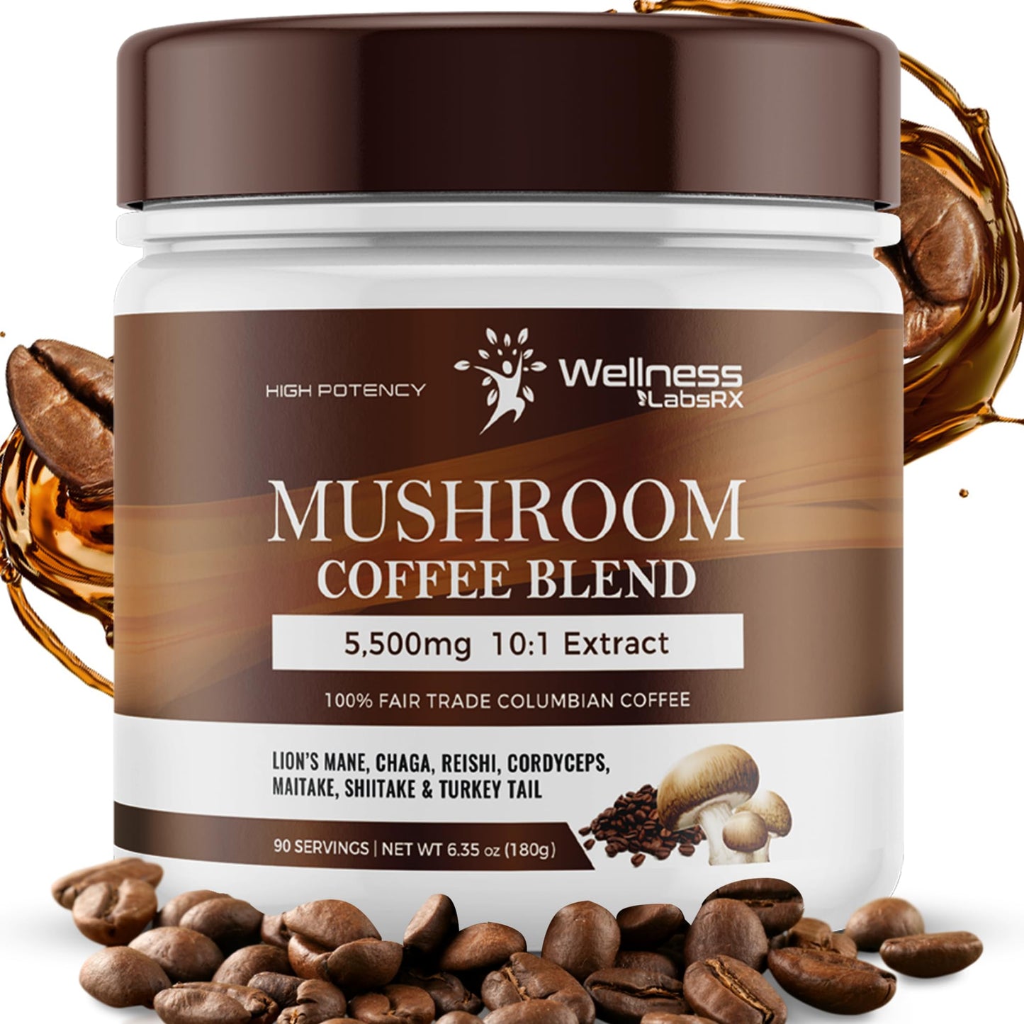 Mushroom Coffee Organic Mushrooms Instant Coffee Great Tasting Columbian Coffee Organic Keto Coffee 7 Superfood Mushrooms Lions Mane Chaga Reishi Cordyceps Maitake Shiitake And Turkey Tail - 90 Servings