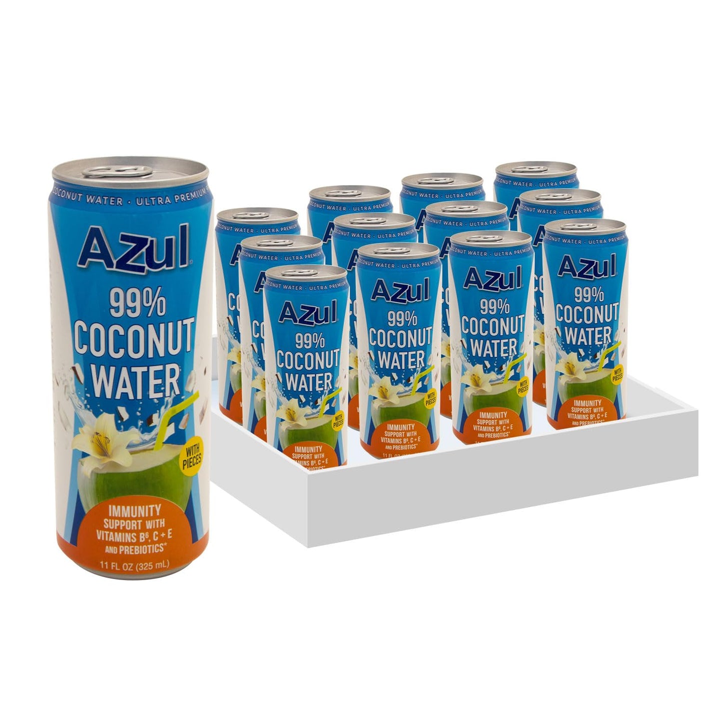 Azul 99% Coconut Water with Coconut Water Immunity supports, Vitamin B6, C, E, and Probiotics, Natural Hydrating Elixir, Organic