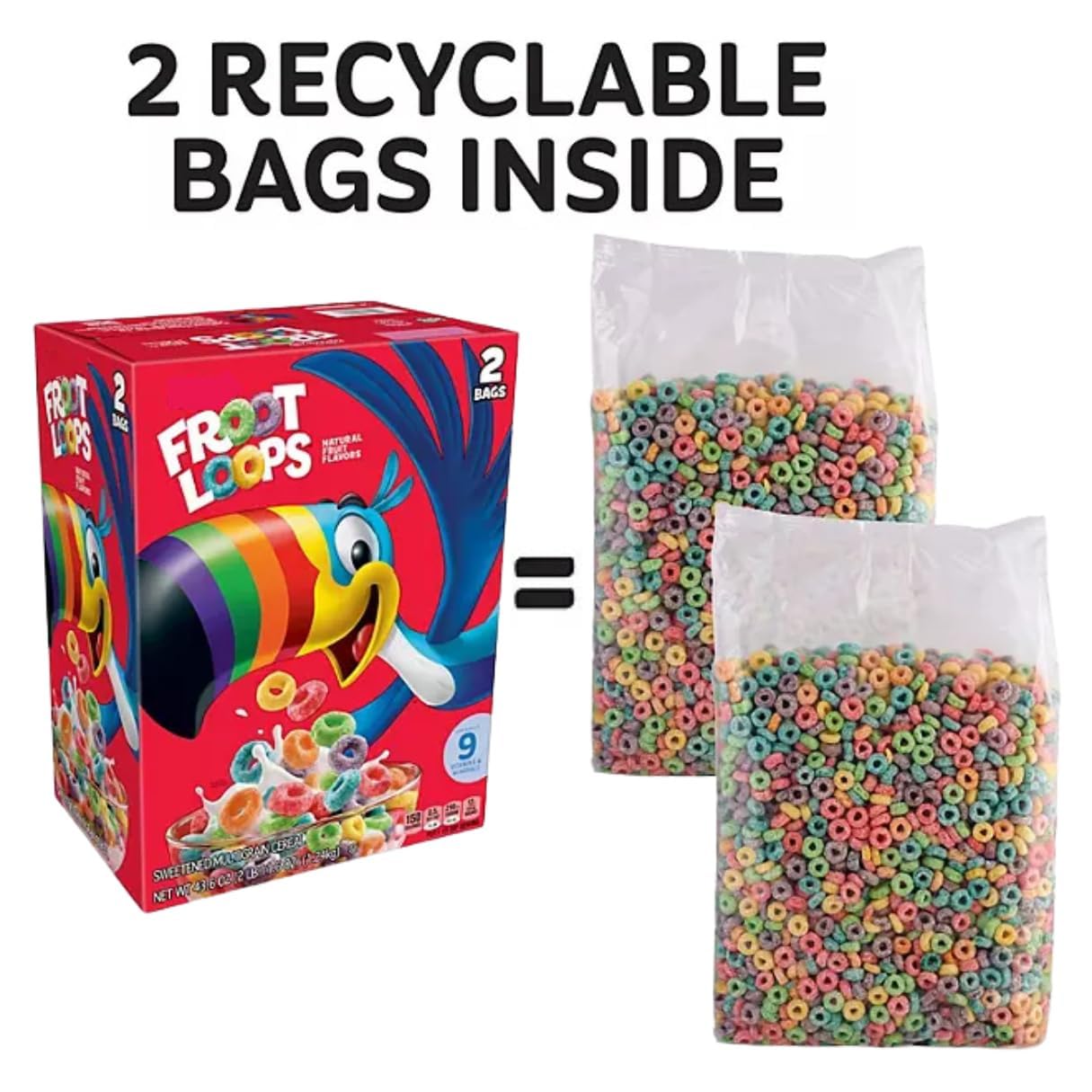 Kelloggs Froot Loops Breakfast Cereal Family Size 43.6 oz., 2 pk - Food Groceries Breakfast Cereal