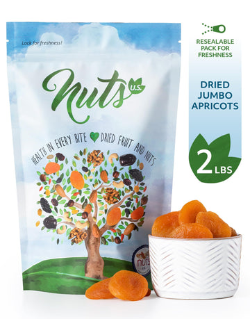 Nuts U.S. – Dried Apricots | Jumbo Size Turkish Apricots | No Added Sugar & Color | Chewy And Juicy Texture | Non-Gmo And No Added Flavor | Whole Pitted Apricots In Resealable Bags!!! (2 Lb)