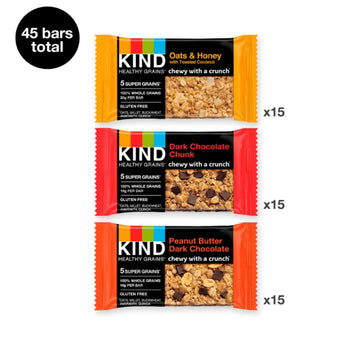 KIND Healthy Grains Bars, Variety Pack, Dark Chocolate Chunk, Oats & Honey, Peanut ButterDark Chocolate Snacks, Gluten Free, 1.2