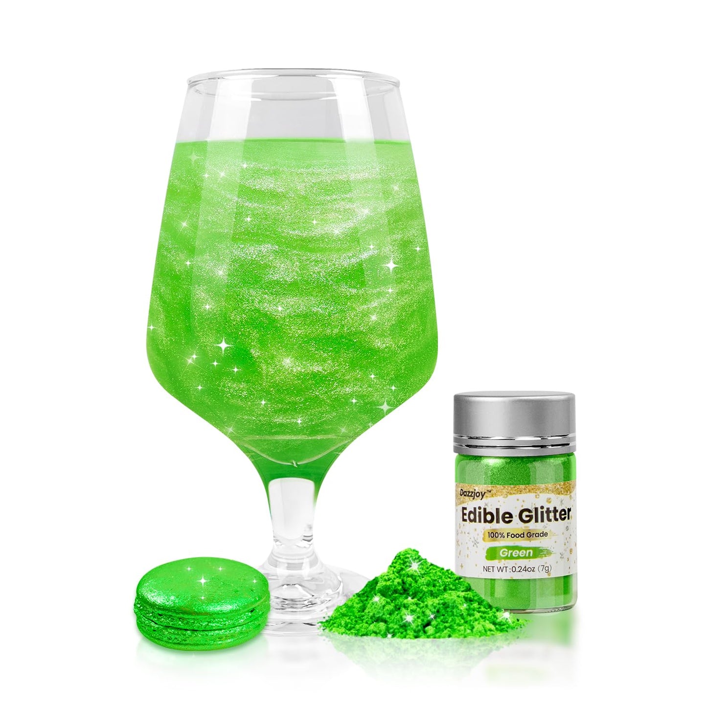 Dazzjoy Edible Glitter for Cocktails - Green Shimmer, Food Grade, 7g