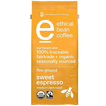 Ethical Bean Fairtrade Organic Coffee, Sweet Espresso Medium Dark Roast, Ground Coffee Beans - 100% Arabica Coffee (8 oz Bag), 0