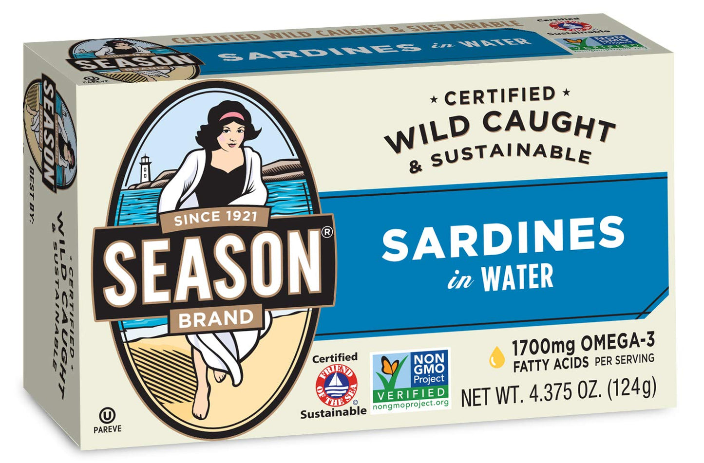 Season Sardines in Water - Wild Caught Fish, 22g of Protein, Keto Snacks, More Omega 3's Than Tuna, High in Calcium, Canned Sard