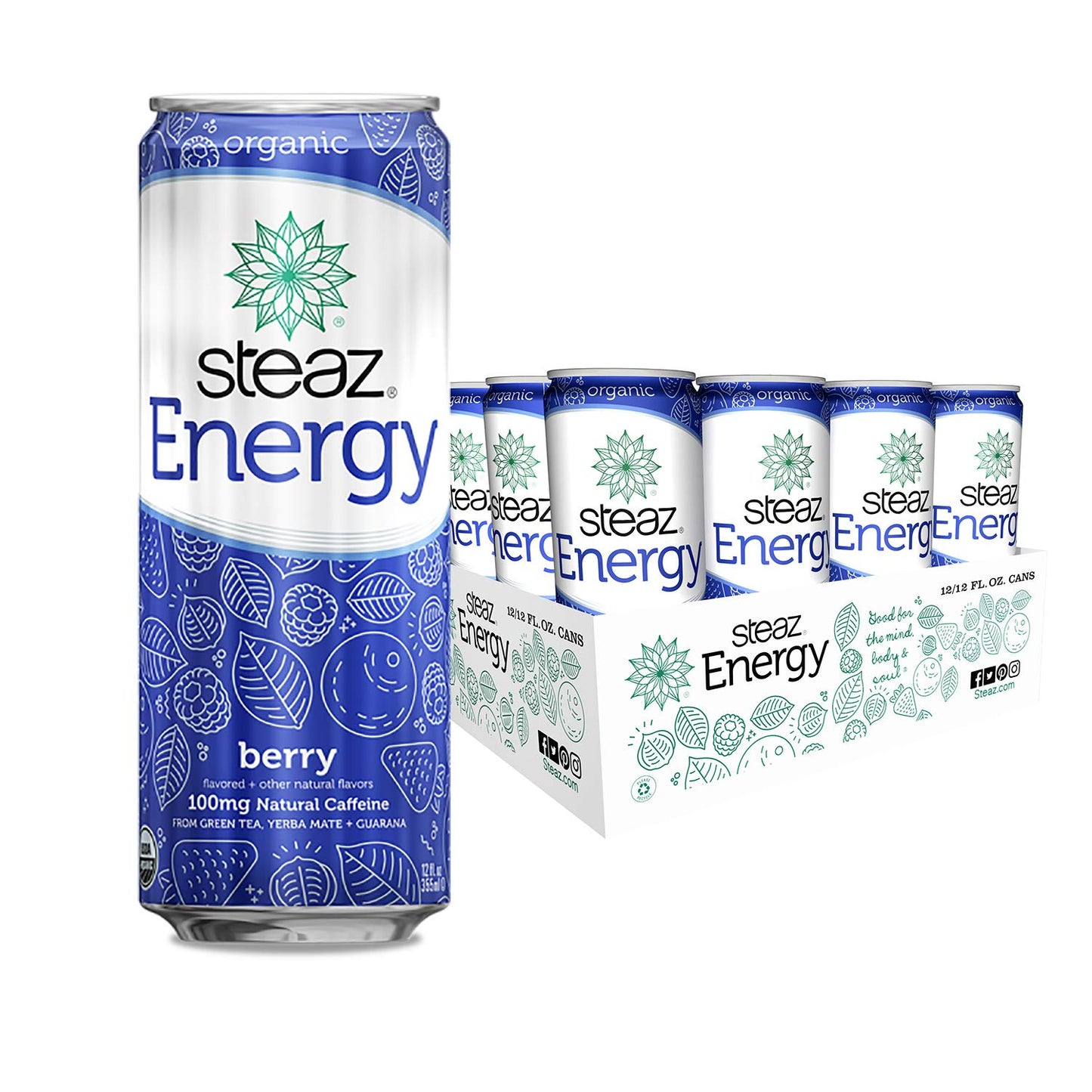Steaz Organic Energy Drink, Berry, 12 Fl Oz (Pack Of 12), 144 Fl Oz
