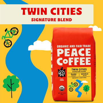 Peace Coffee Twin Cities Blend | 20 Oz Ground Dark Roast | Organic Fair Trade | Smooth, Inviting Flavor | Shade Grown, Fresh Roa