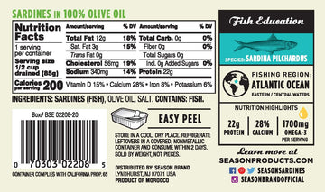 Season Sardines in Pure Olive Oil, 4.375 Ounce Tin