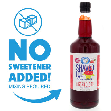 Hypothermias Shaved Ice Syrup Concentrate, Tigers Blood Flavor, 32 Fl Oz, Makes 8 Gallons, Unsweetened, Add Sweetener and Water