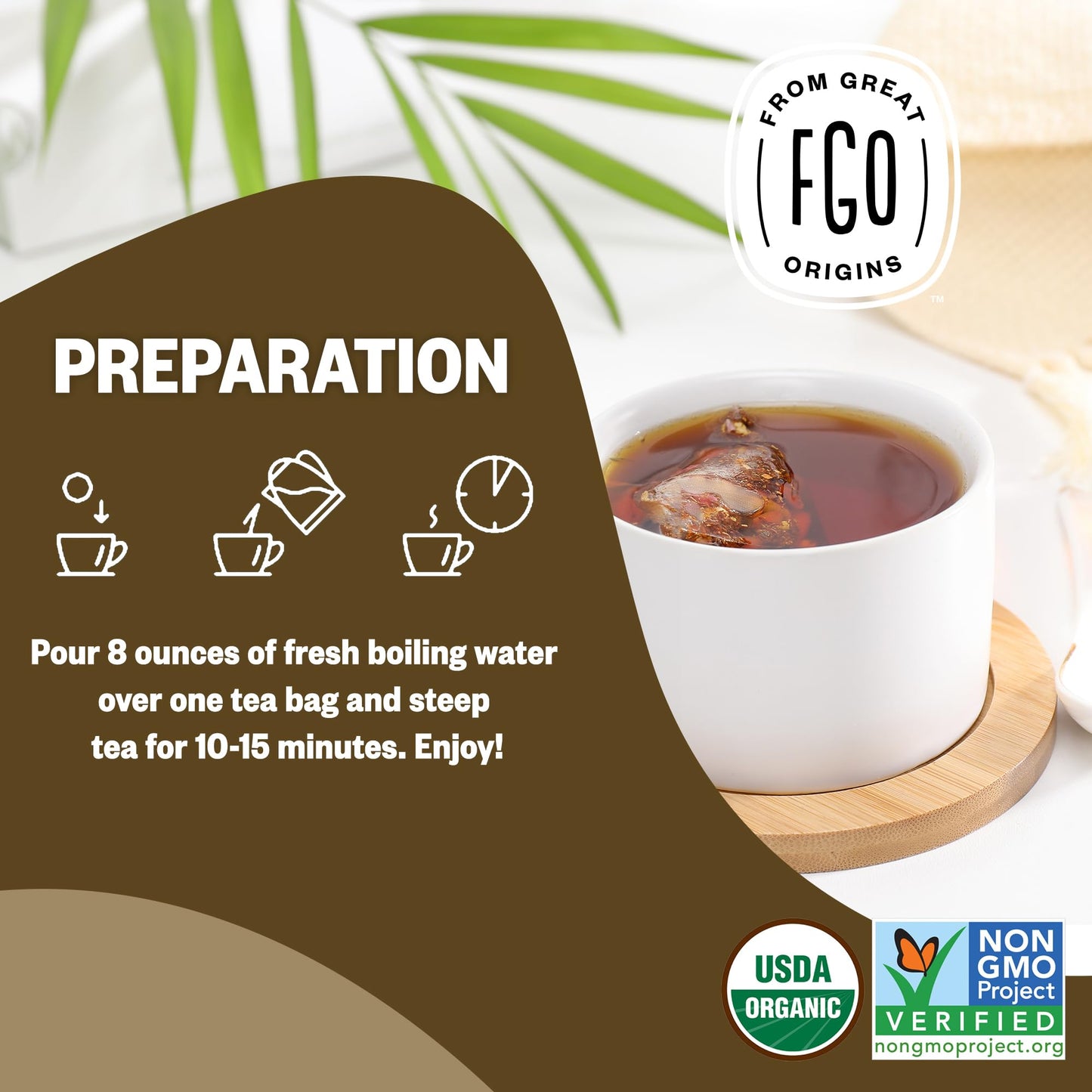 FGO Organic Ashwagandha Tea Bags, Eco-Conscious, 100 Count, Pack of 1