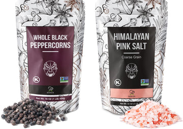 Soeos Whole Black Peppercorns 16oz + Himalayan Pink Salt 2lb, Salt and Pepper for Grinders, Black Peppercorn Refil, Pink Himalay