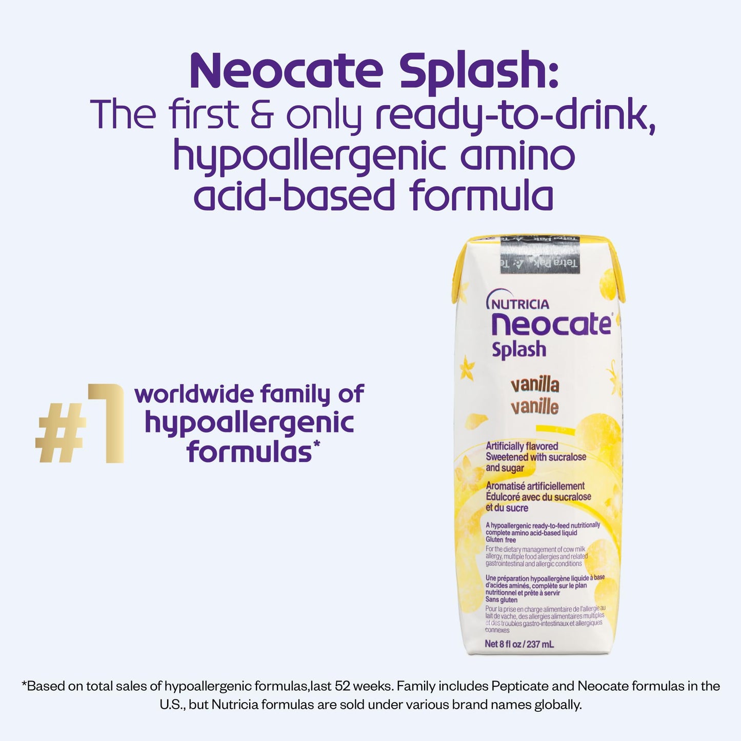 Nutricia Neocate Splash - Ready-to-Feed Hypoallergenic, Amino Acid-Based Toddler and Junior Formula - Vanilla - 8 fl oz (Case of
