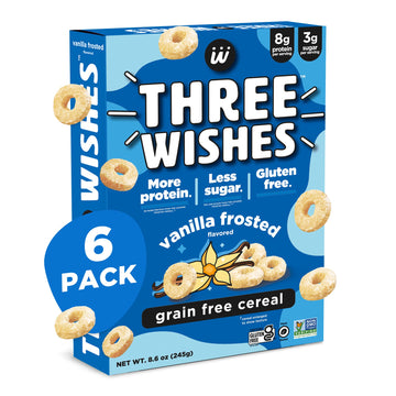Plant-Based And Vegan Breakfast Cereal By Three Wishes - Frosted, 6 Pack - More Protein And Less Sugar Snack - Gluten-Free, Grain-Free - Non-Gmo