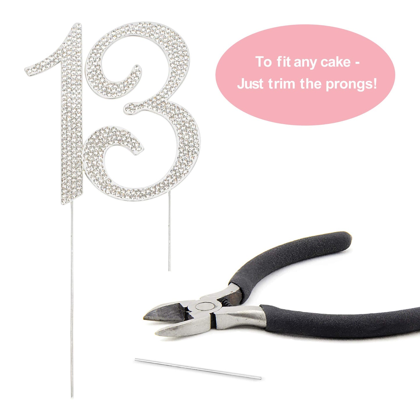 Crystal Creations 13 Cake Topper - Premium Silver Metal Decoration - 1 Count - Sparkly Rhinestone for 13th Birthday Party