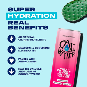 Caliwater Organic Nopal Cactus Water with Rare Antioxidants + Electrolytes for Hydration and Recovery, Plant-Based, Non-GMO, Non