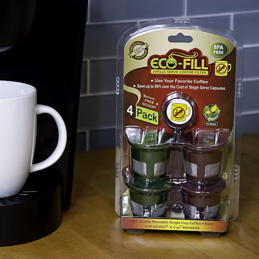 Perfect Pod Eco-Fill 4 Pack Refillable Capsules And Coffee Scoop, Keurig 1.0 Compatible