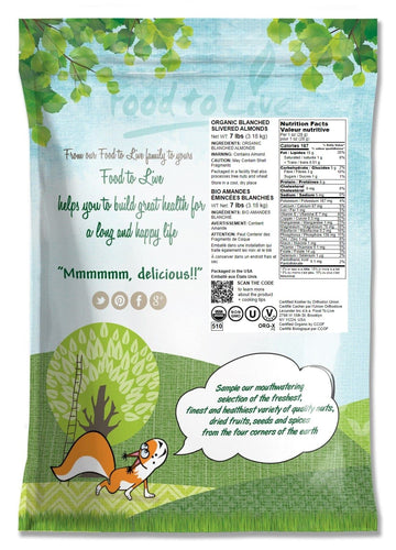 Food To Live Organic Blanched Slivered Almonds, 7 Pounds - Non-Gmo, Raw, Unpasteurized, Unsalted, Vegan, Keto, Paleo, Kosher, Bu