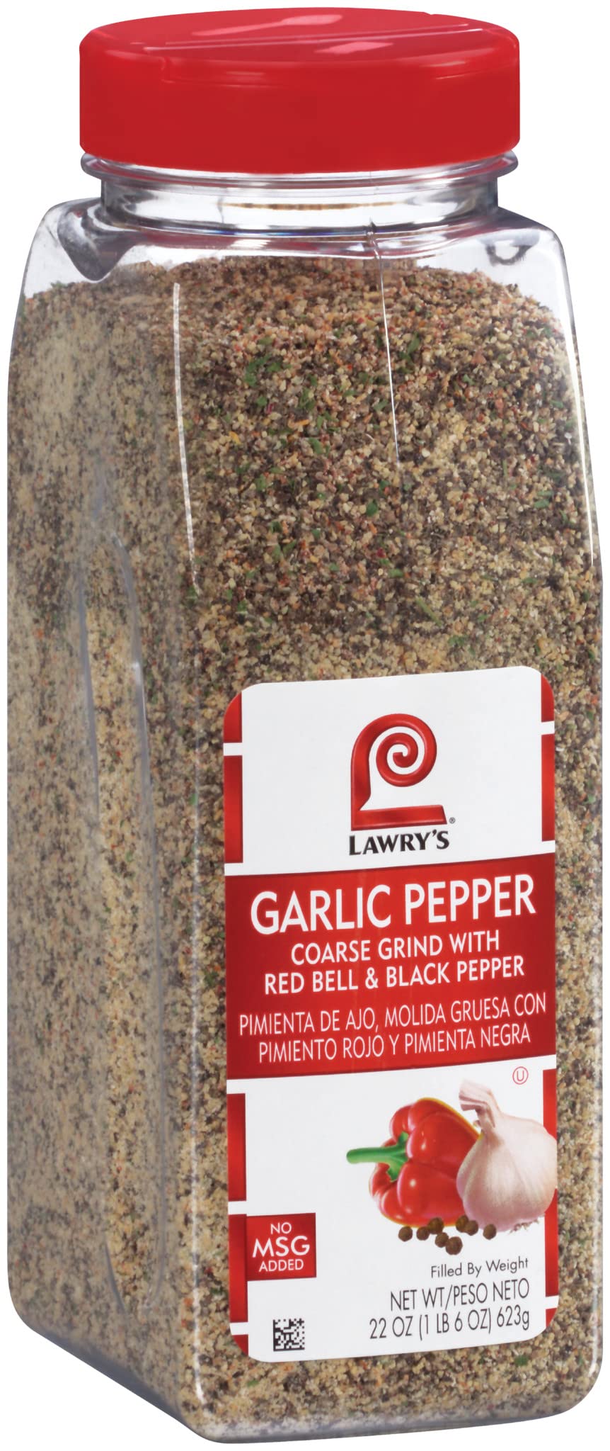 Lawry's Coarse Grind Garlic Pepper with Red Bell & Black Pepper, 22 oz - One 22 Ounce Garlic Pepper Seasoning with Parsley, Grea